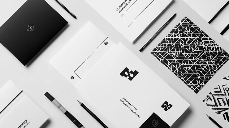 Photo minimalist black and white stationery mockup