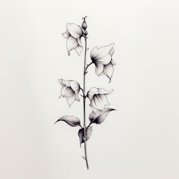 Photo minimalist black and white tattoo of inverted flora drawing