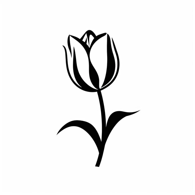 Minimalist Black And White Tulip Design On White Background