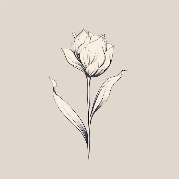 Minimalist Black And White Tulip Silhouette On Beige Background