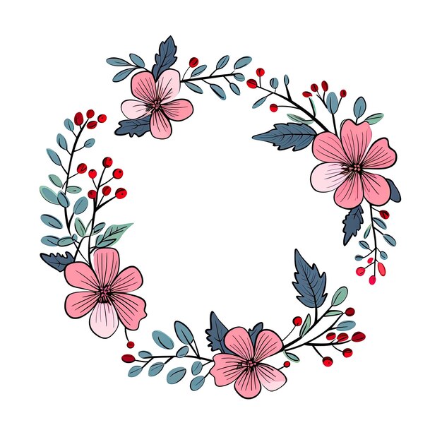 Photo minimalist border lovely flowers traditional rustic folk art frame floral wreaths with space for tex