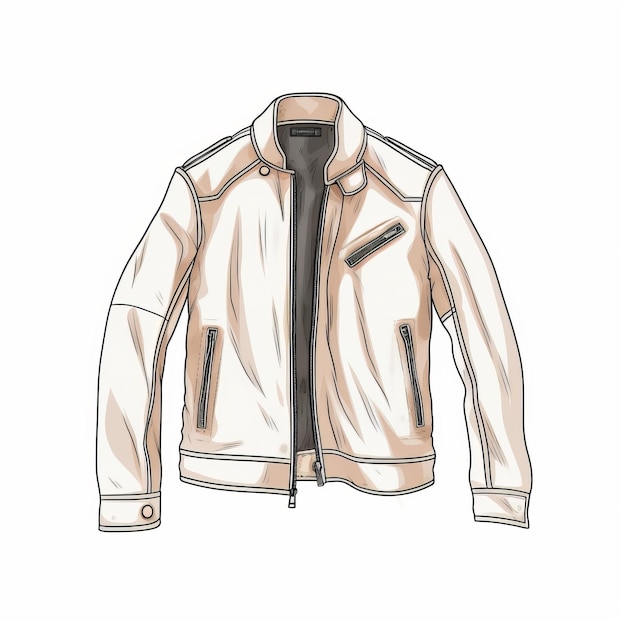 写真 白い背景のミニマリストの茶色の革ジャケットのイラスト