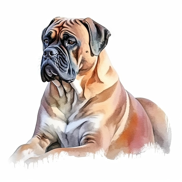 Minimalist Bullmastiff Watercolor Painting on Soft Pastel Background