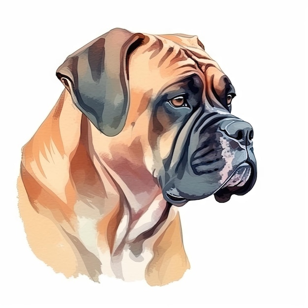 Minimalist Bullmastiff Watercolor Painting on Soft Pastel Background