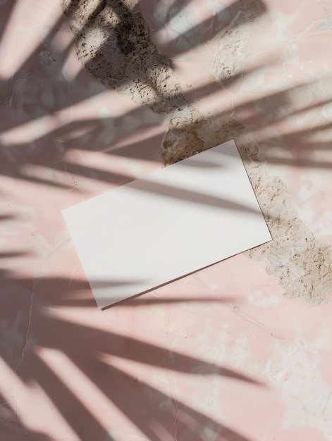 Photo minimalist business card on pink travertine with soft shadows generative ai
