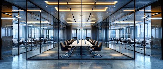 minimalist business meeting room with modern furniture and cityscape view sleek and professional