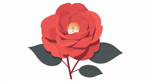 Minimalist Camellia Bloom Illustration on Plain Background Generative AI