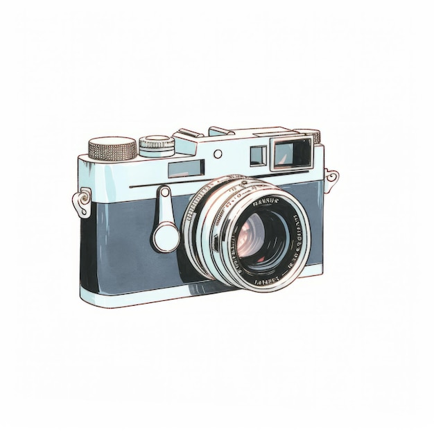 Minimalist Camera Illustration In Light Gray And Dark Aquamarine