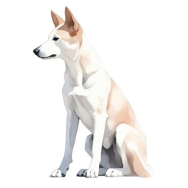 Minimalist Canaan Dog Watercolor Painting on Soft Pastel Background