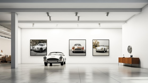 A minimalist car showroom interior with a white wall Car showroom wall mockup 1080P