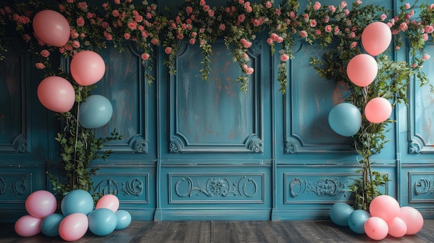minimalist celebration background with balloons decorations