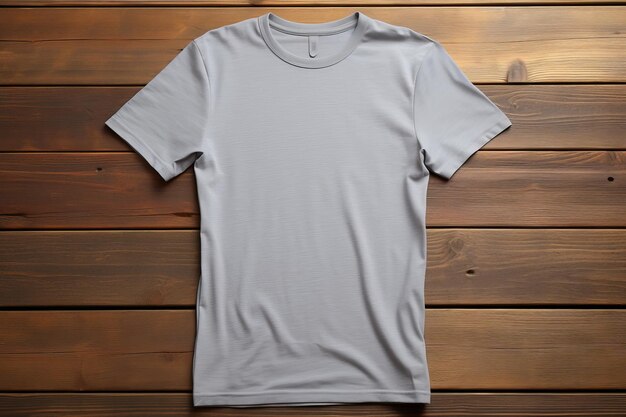 Minimalist charm showcasing a blank gray tshirt against a rustic wood backdrop