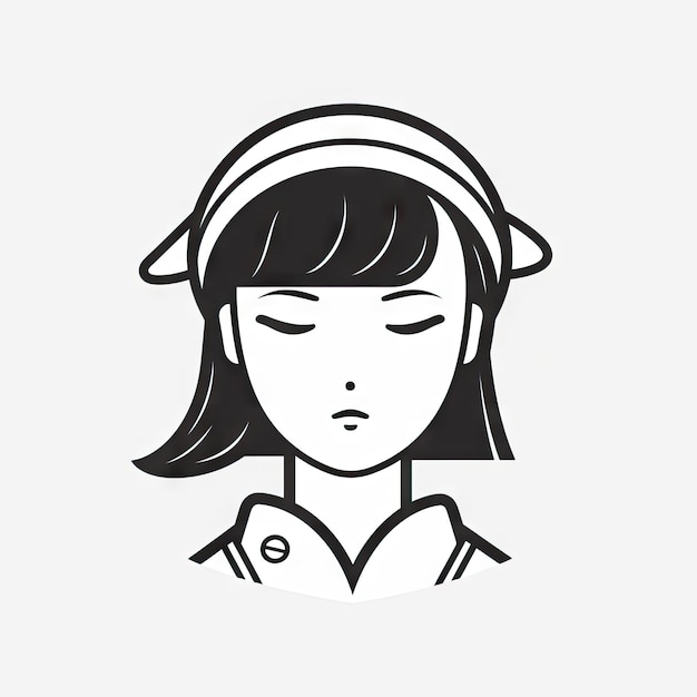 Minimalist Chinese Girl with Bold Black and White Outlines