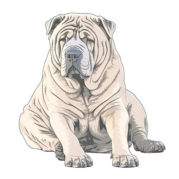 Minimalist Chinese SharPei Watercolor Painting in Soft Pastel Colors