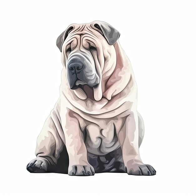 Minimalist Chinese SharPei Watercolor Painting in Soft Pastel Colors