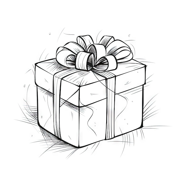 Minimalist Christmas Present Box with Ribbon and Bow Line Art