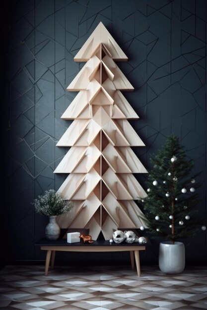 Minimalist christmas tree design with geometric shapes and patterns created with generative ai