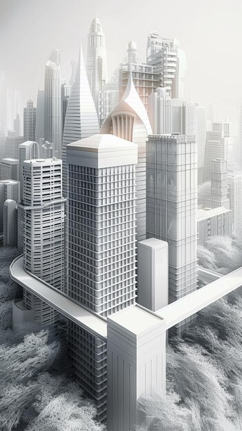 Photo minimalist cityscape 3d rendering showcases modern architecture in grayscale vertical mobile wallpap