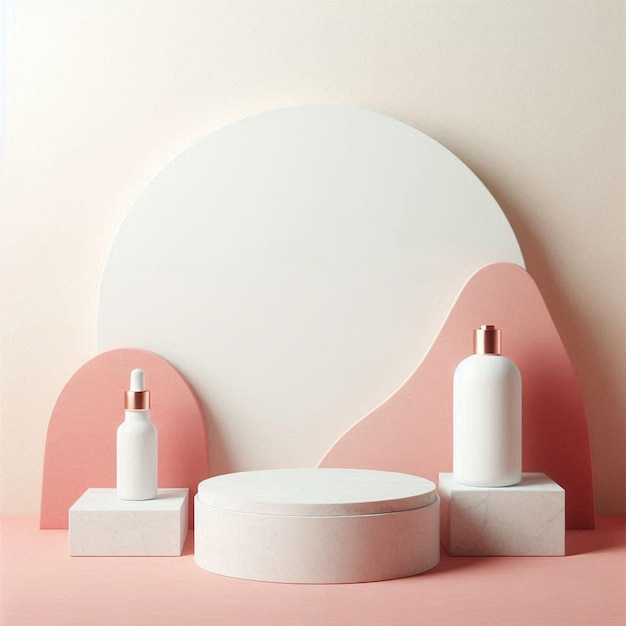 minimalist clean product display podium soft red and white colors with textured background