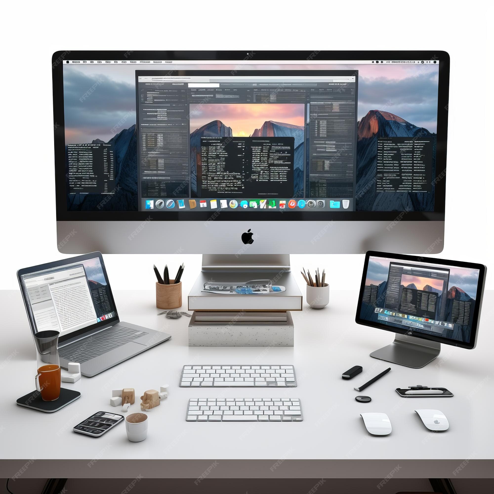 Premium AI Image | Minimalist Coding Workspace A Visual Ode to Mac and ...