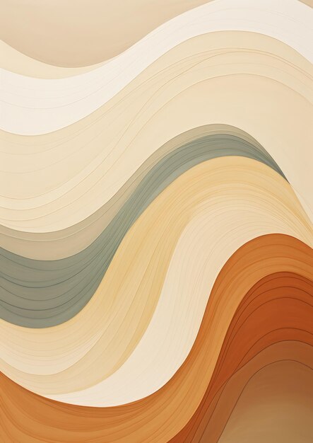 Photo minimalist collage of painted abstract waves lines delicate colors golden layer minimalism