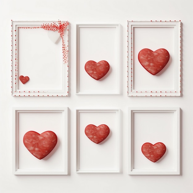 minimalist collage white square frames for valentines day white background AI generated