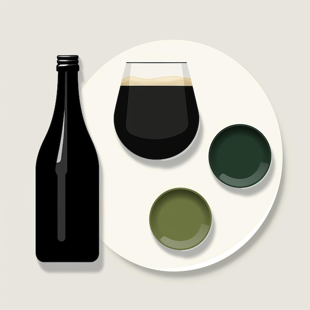 Minimalist Color Field The Beer With Black Glasses And Green Plates