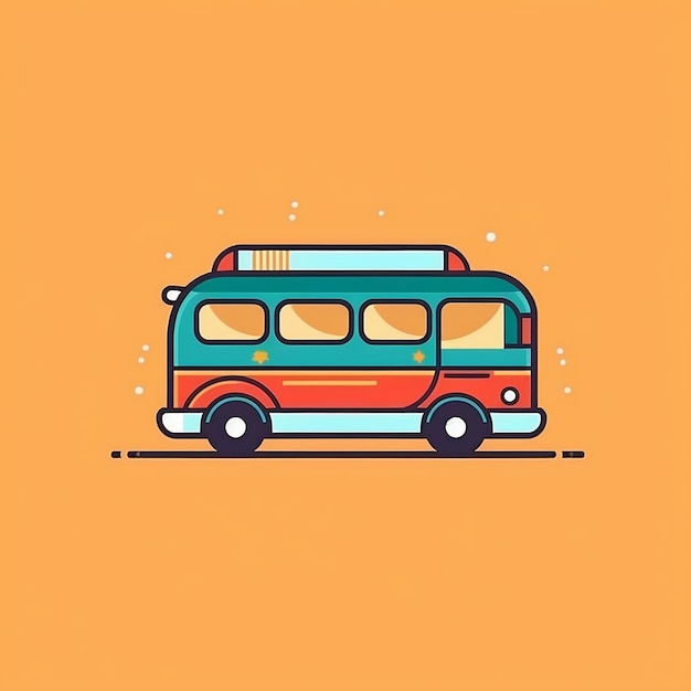 Minimalist ComicStyle Flat Design Icon of a Decorated Bus for Logos and Lists Generative AI