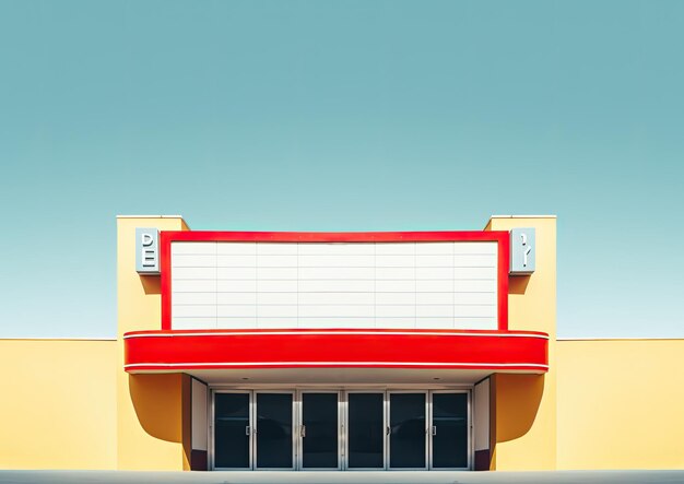 A minimalist composition of a theater marquee with bold clean lines and primary colors creating