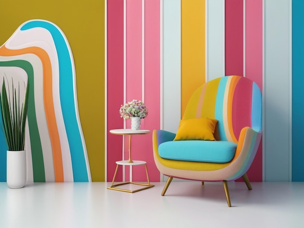 Minimalist concept of multicolored pastel colored home furniture professional colorful decodarion