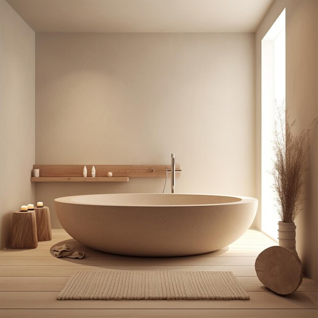 Minimalist concept Solid beige tone bathtub interior