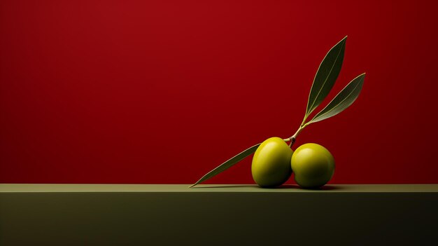 Photo minimalist conceptualism olives on table against red background