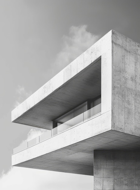 Photo a minimalist concrete house design with a cantilevered balcony