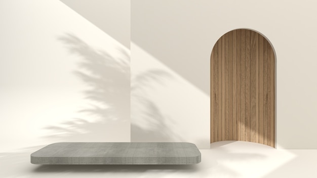 크림 배경의 미니멀한 콘크리트 연단, 3d 렌더링, 3d 그림