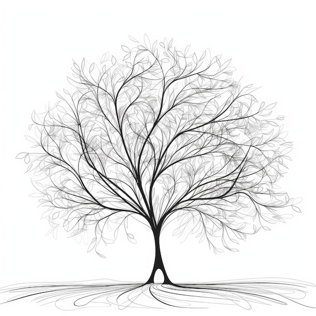 Minimalist Continuous Line Art Drawing of an Abstract Tree