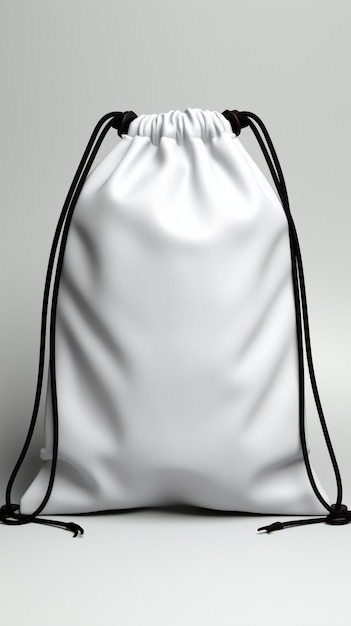 Photo minimalist contrast white drawstring bag adorned with a sleek black rope closure vertical mobile wa