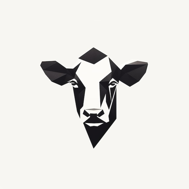 Photo minimalist cow face abstract polygonal design in black and white