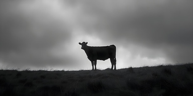 Minimalist Cow Silhouette Against Dramatic Sky Focusing on Simplicity Concept Silhouette Photography Minimalism Dramatic Sky Simplicity Cow Portrait