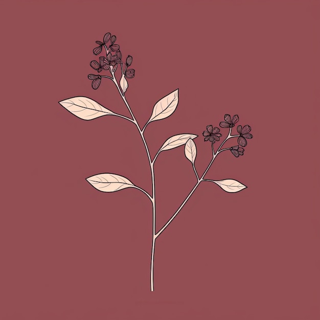 Photo minimalist cranberrycore inspired verbena line art on maroon background