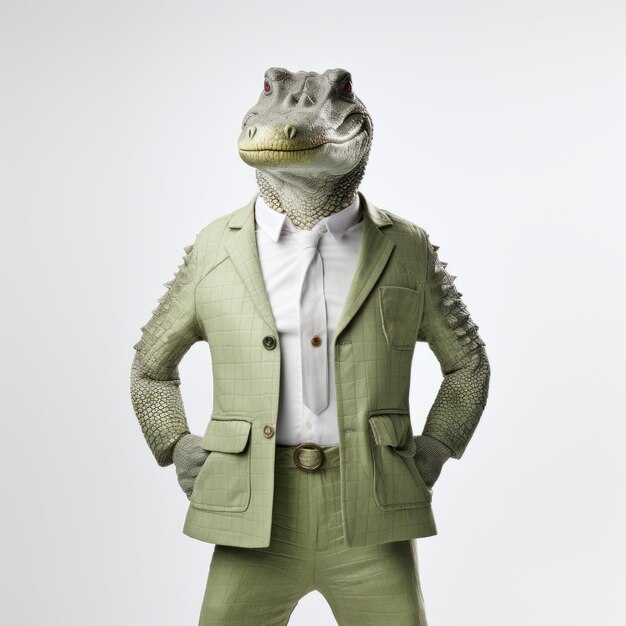 Photo minimalist crocodile businessman on white background