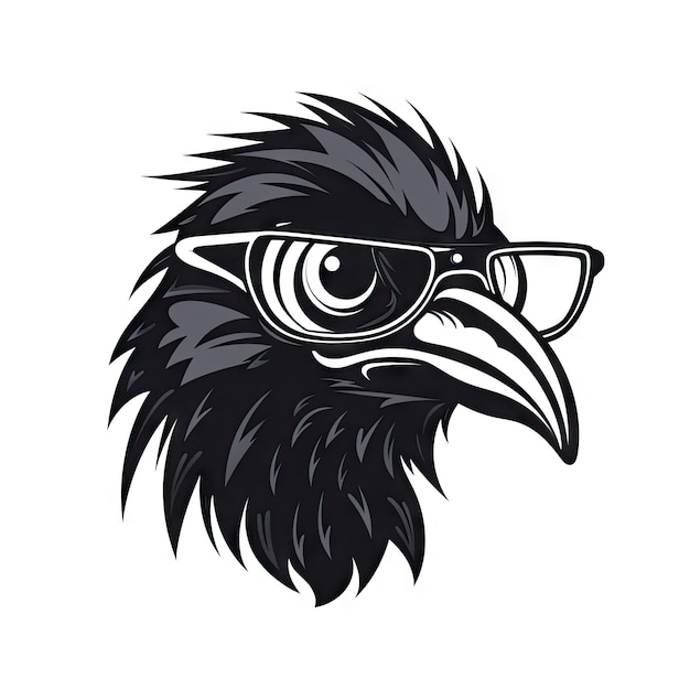 Minimalist Crow with Eyeglasses and Eyelashes