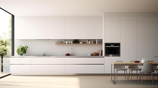 Minimalist Culinary Space Kitchen with Open Shelves and Streamlined Design