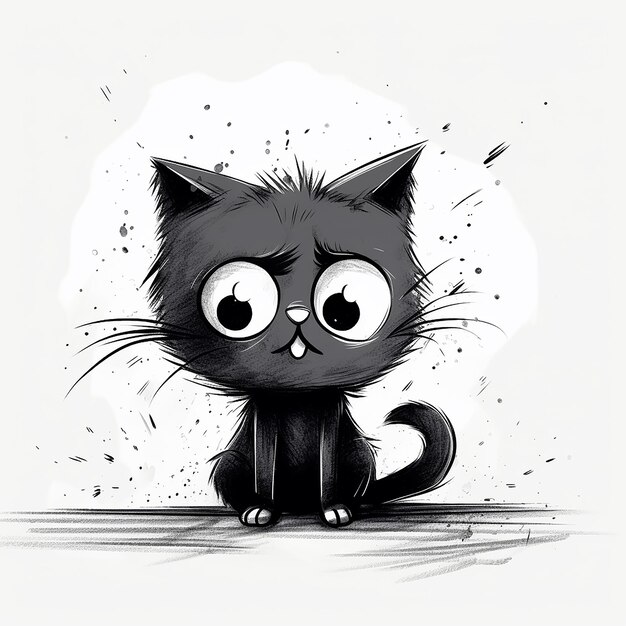 Minimalist cute black line little cat