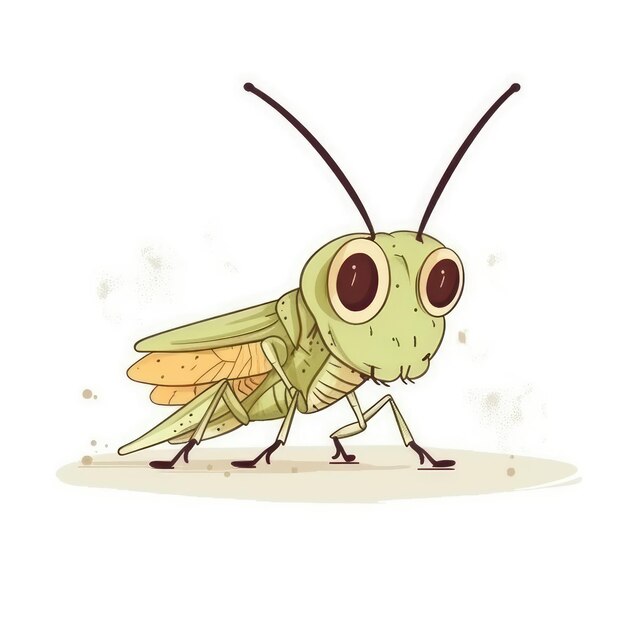 Minimalist Cute Grasshopper on White Background