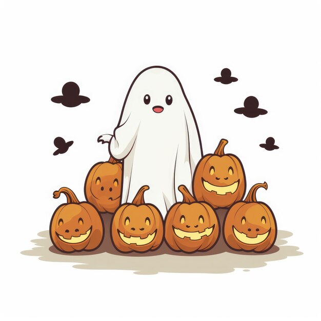 Minimalist cute halloween cartoon sticker flat design isolated on a white background