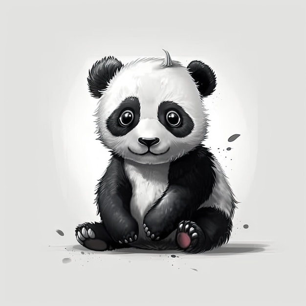 Minimalist Cute Panda Drawing on White Background for Invitations and Posters Generative AI