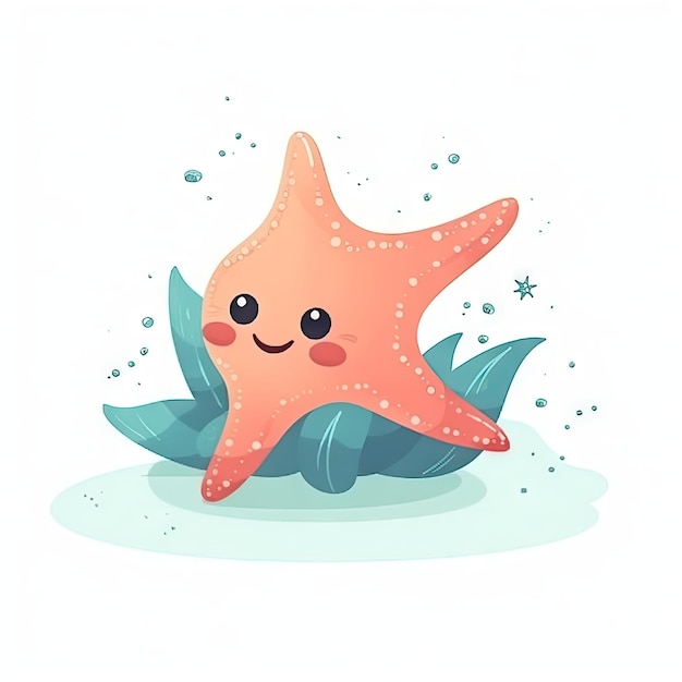 Minimalist Cute Starfish Digital Drawing on White Background