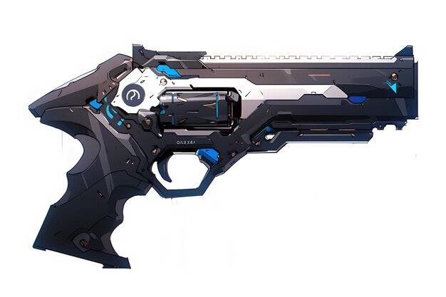 Photo minimalist cyberpunk style black and blue scifi pistol on white background