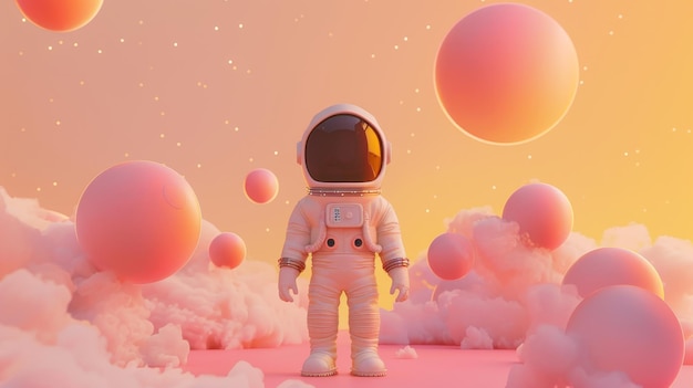 Minimalist D render of a tiny astronaut in a whimsical space setting AI generated illustration