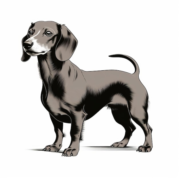 Foto illustrazione minimalista di un cane dachshund su sfondo bianco